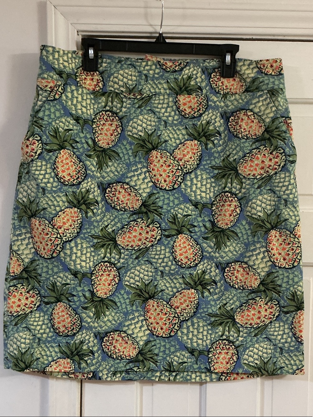 Talbots Pineapple-Print A-line Skirt - Blue, Green